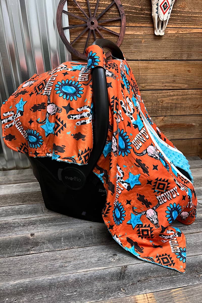 Orange Howdy Cow Skull Printed Car Seat Cover