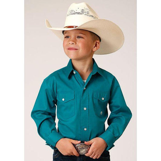 Roper Boy's Western Shirt - Long Sleeve, Snap, Turquoise 03-030-0265-4101