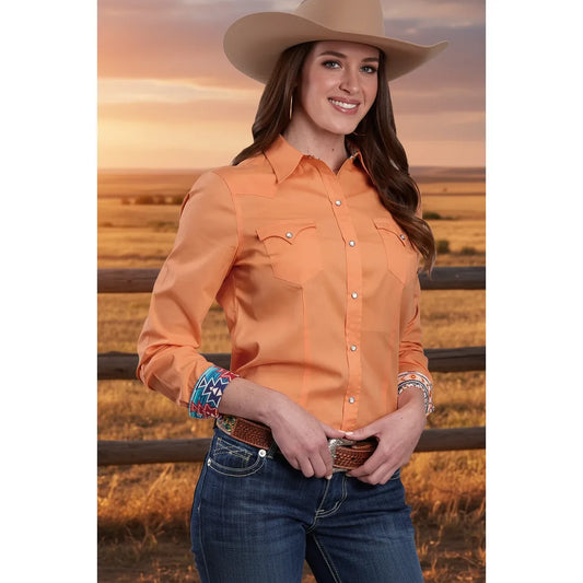 Roper Ladies Solid Orange Long Sleeve Snap Shirt I  tem:03-050-0060-0319