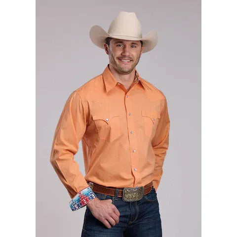 Roper Mens 2924 Solid Poplin Tangerine 100% Cotton L/S Shirt Item:03-001-0060-0319