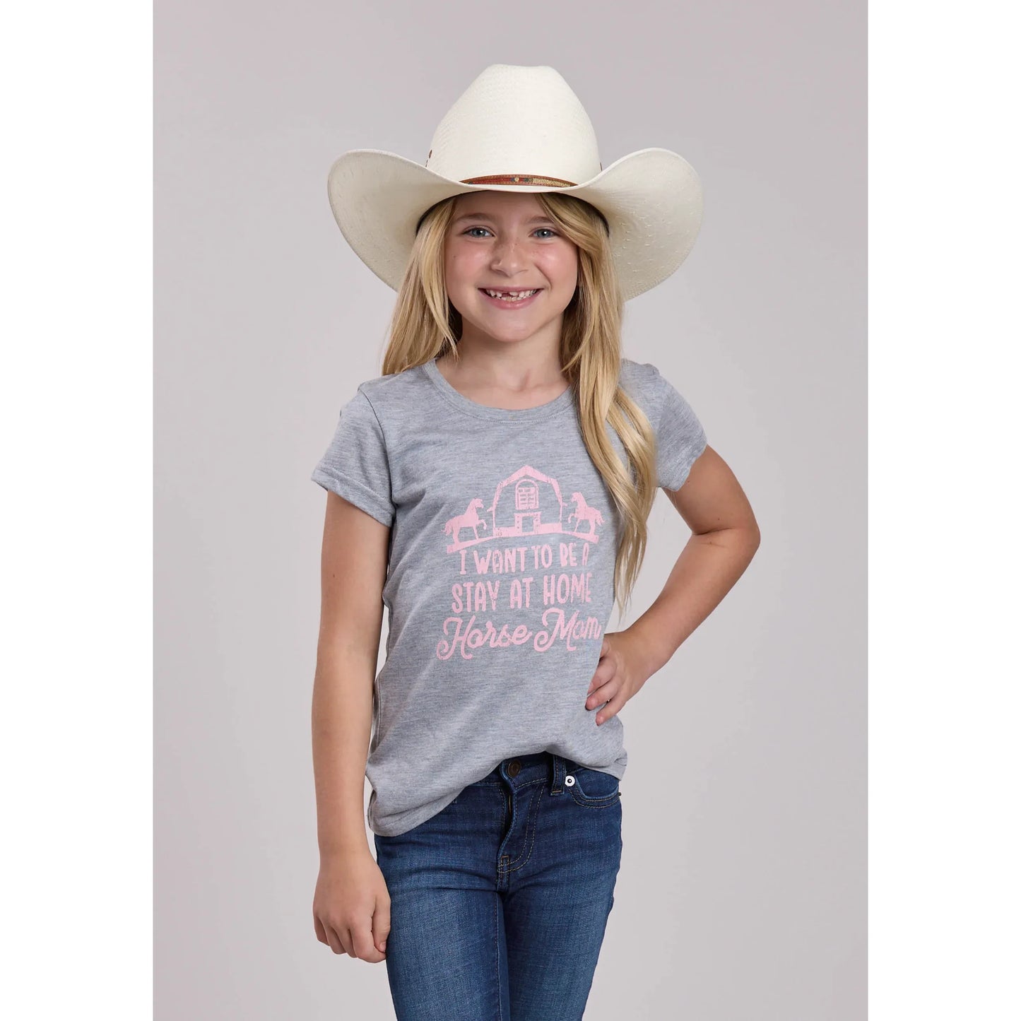 Girls Roper Poly Rayon Heather Grey Jersey Short Sleeve Shirt Regular 03-009-0513-5066 GY