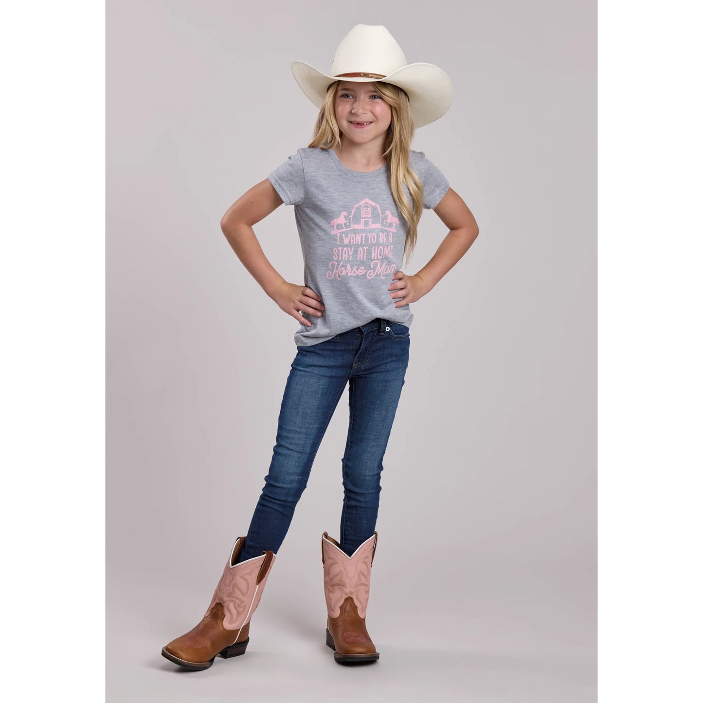 Girls Roper Poly Rayon Heather Grey Jersey Short Sleeve Shirt Regular 03-009-0513-5066 GY