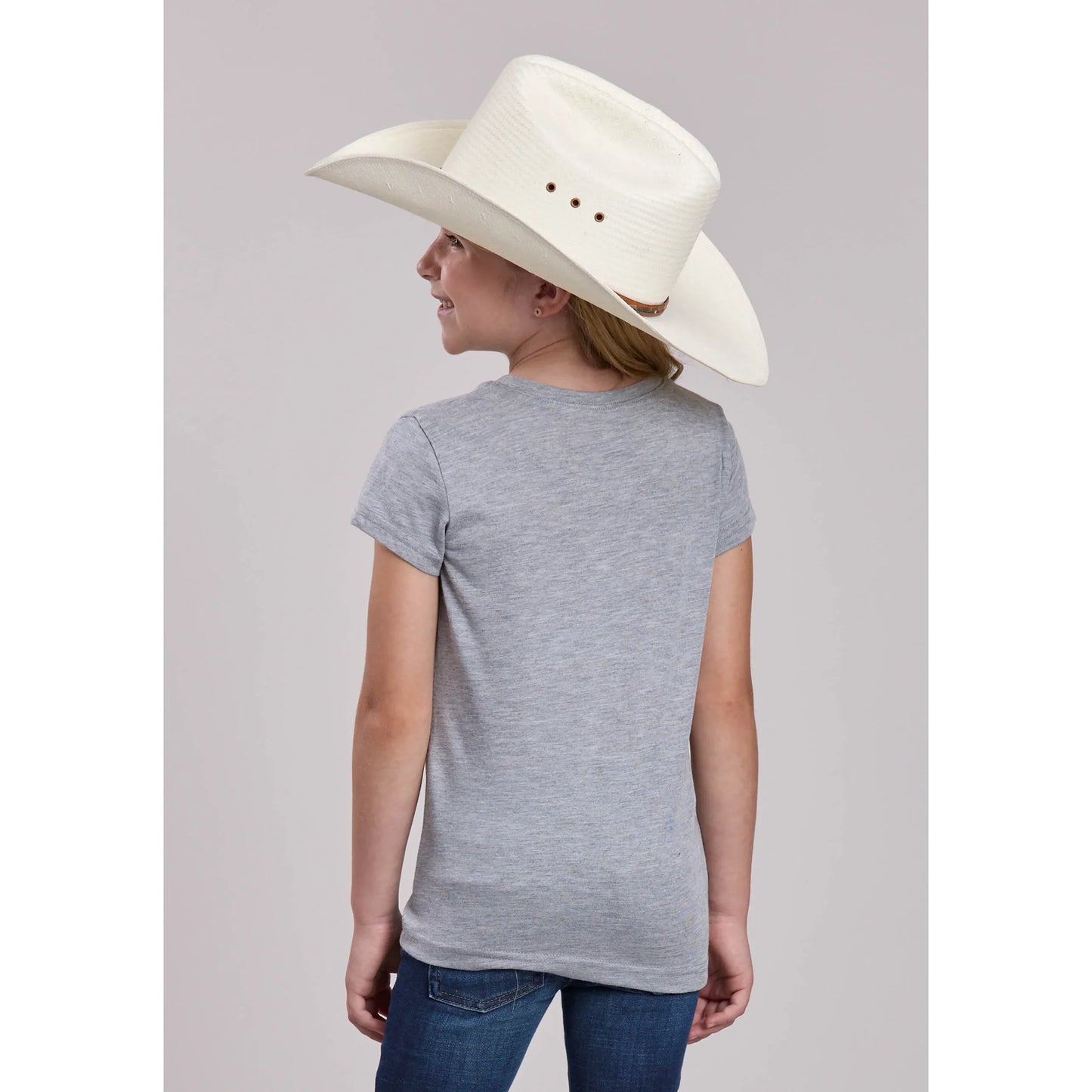 Girls Roper Poly Rayon Heather Grey Jersey Short Sleeve Shirt Regular 03-009-0513-5066 GY