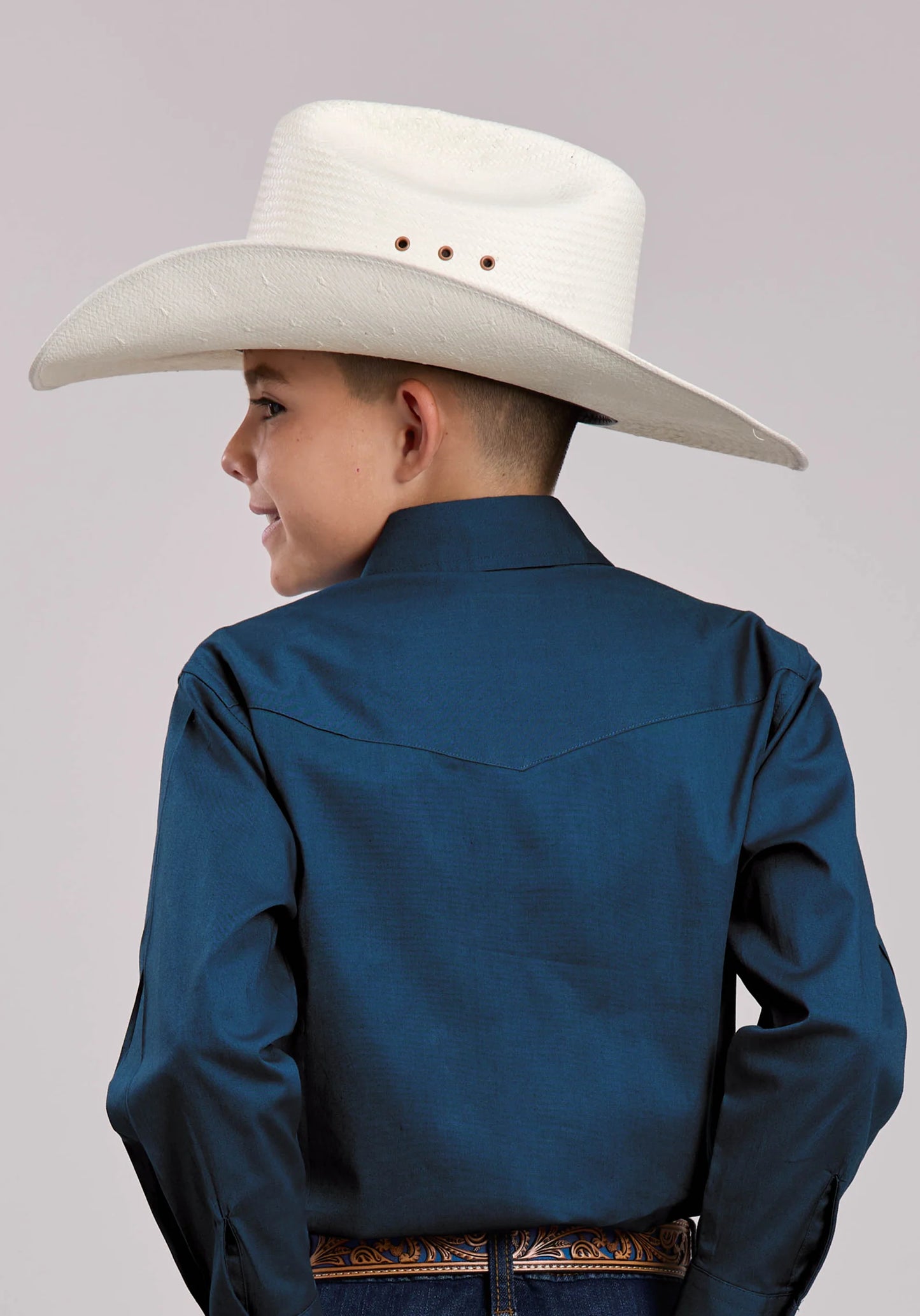 Boys Roper Solid Stretch Poplin Navy Long Sleeve Snap Shirt Regular 03-030-0265-4102 BU