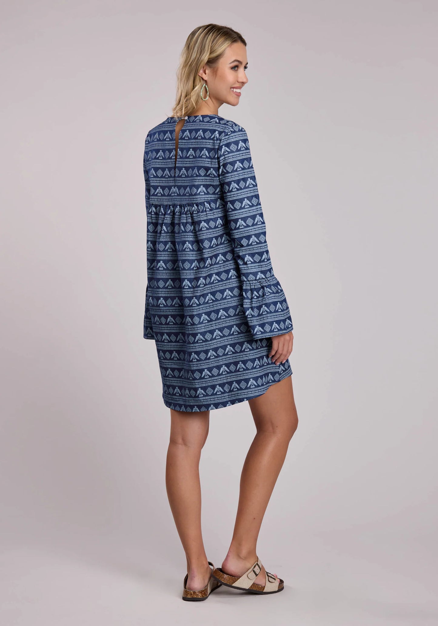 Womens Roper Printed Denim Knee Length Long Sleeve Dress 03-057-0594-5067 BU