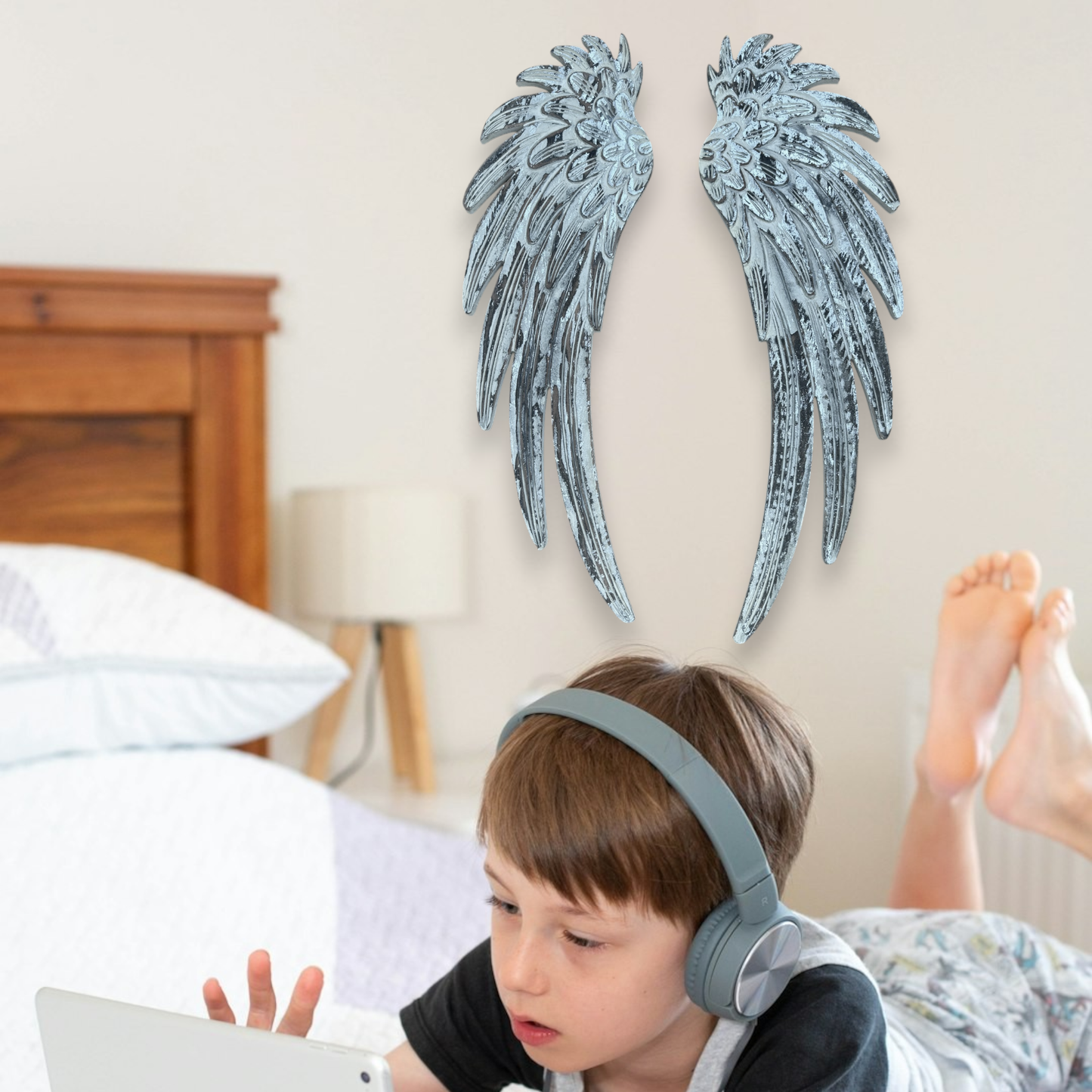 Raphael Angel Wings-Distressed White Carved Wood Wall Decor