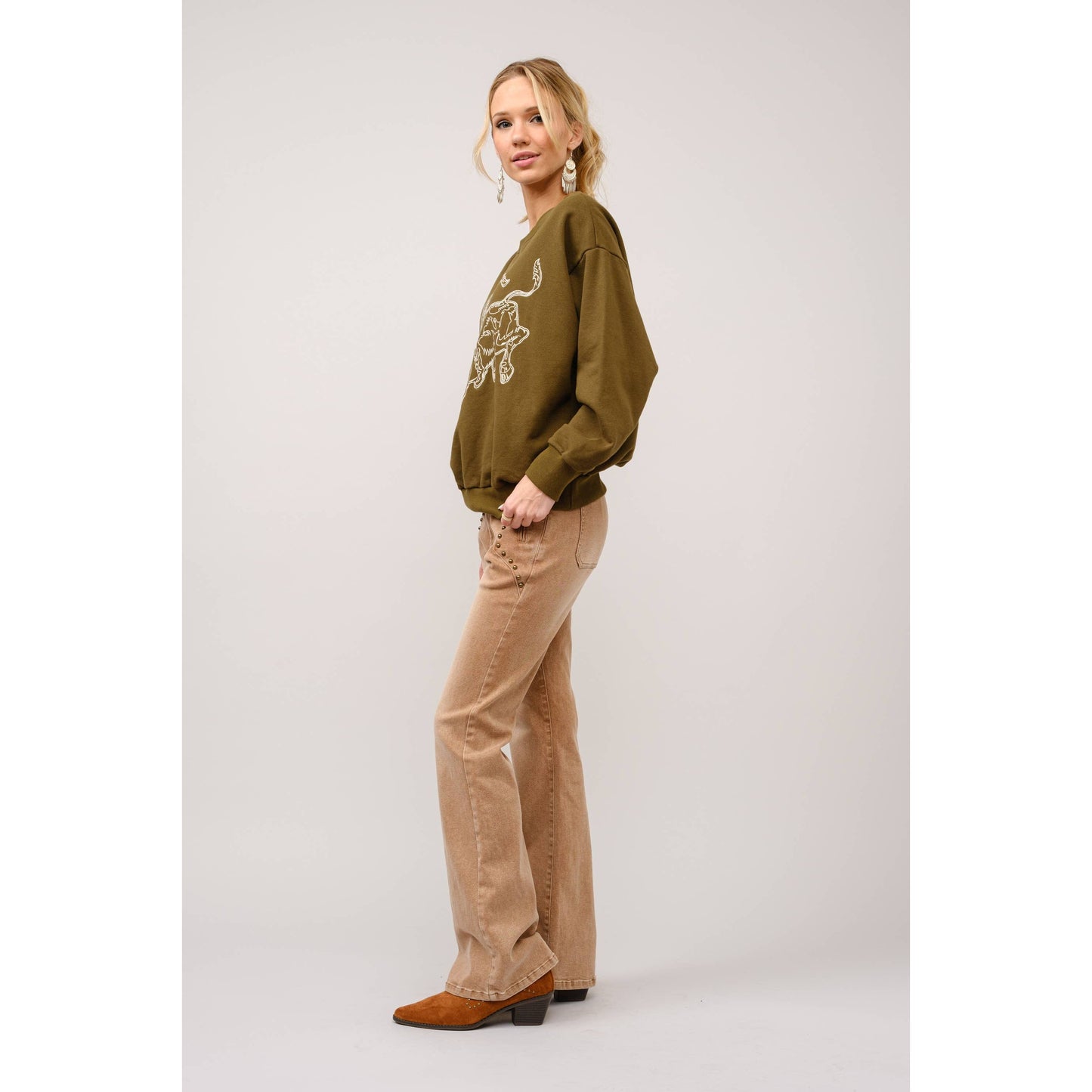 Embroidered Western Pullover Sweatshirt - 36327T