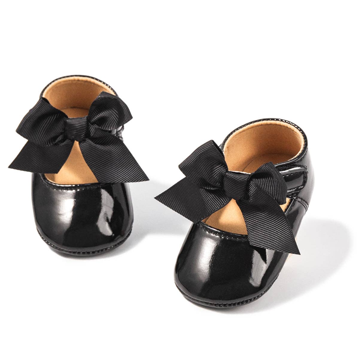 Cute black infant shoes w/black front bow