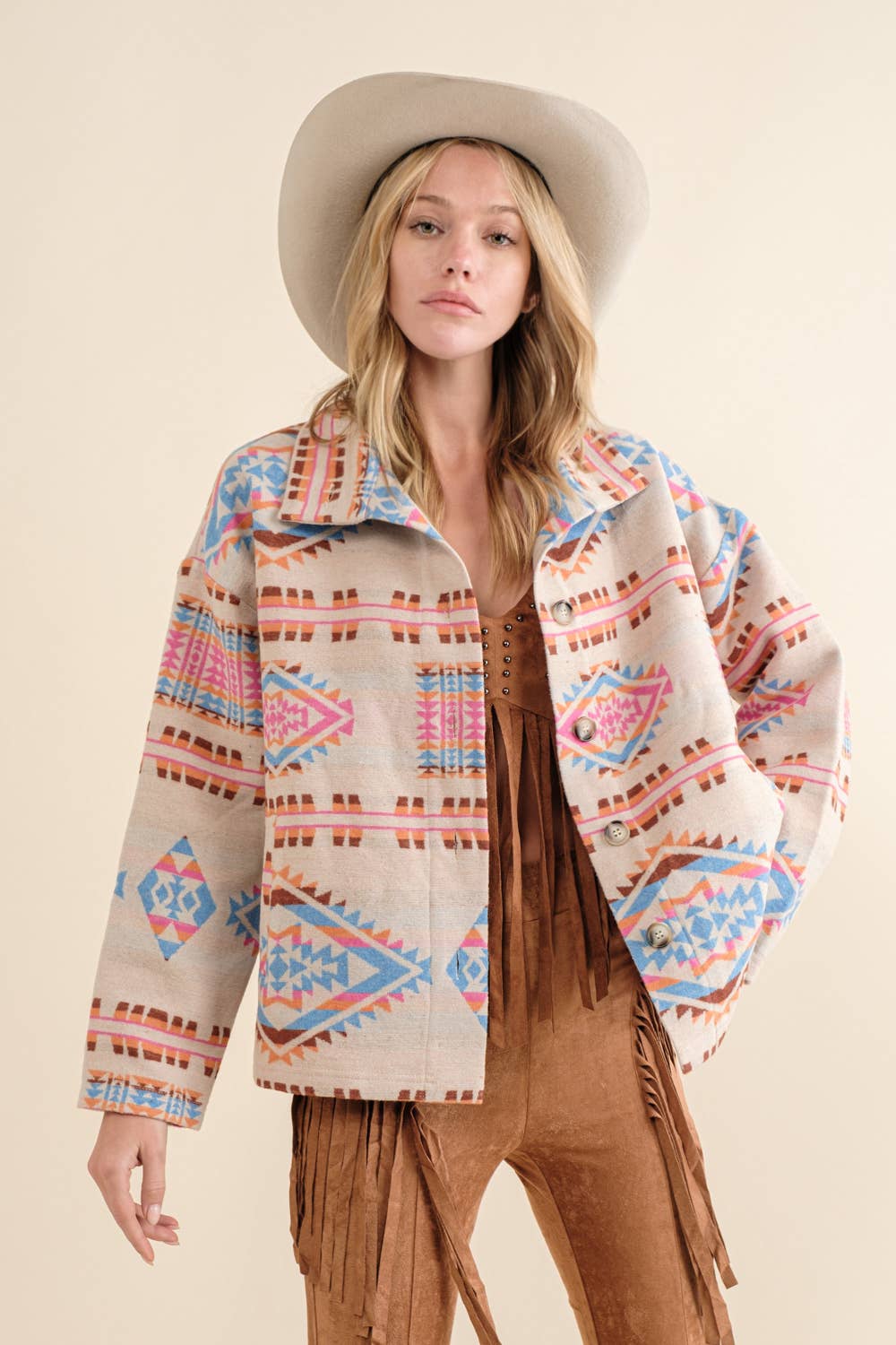 32621J - Aztec Jacquard Mock Neck Button Up Western Jacket