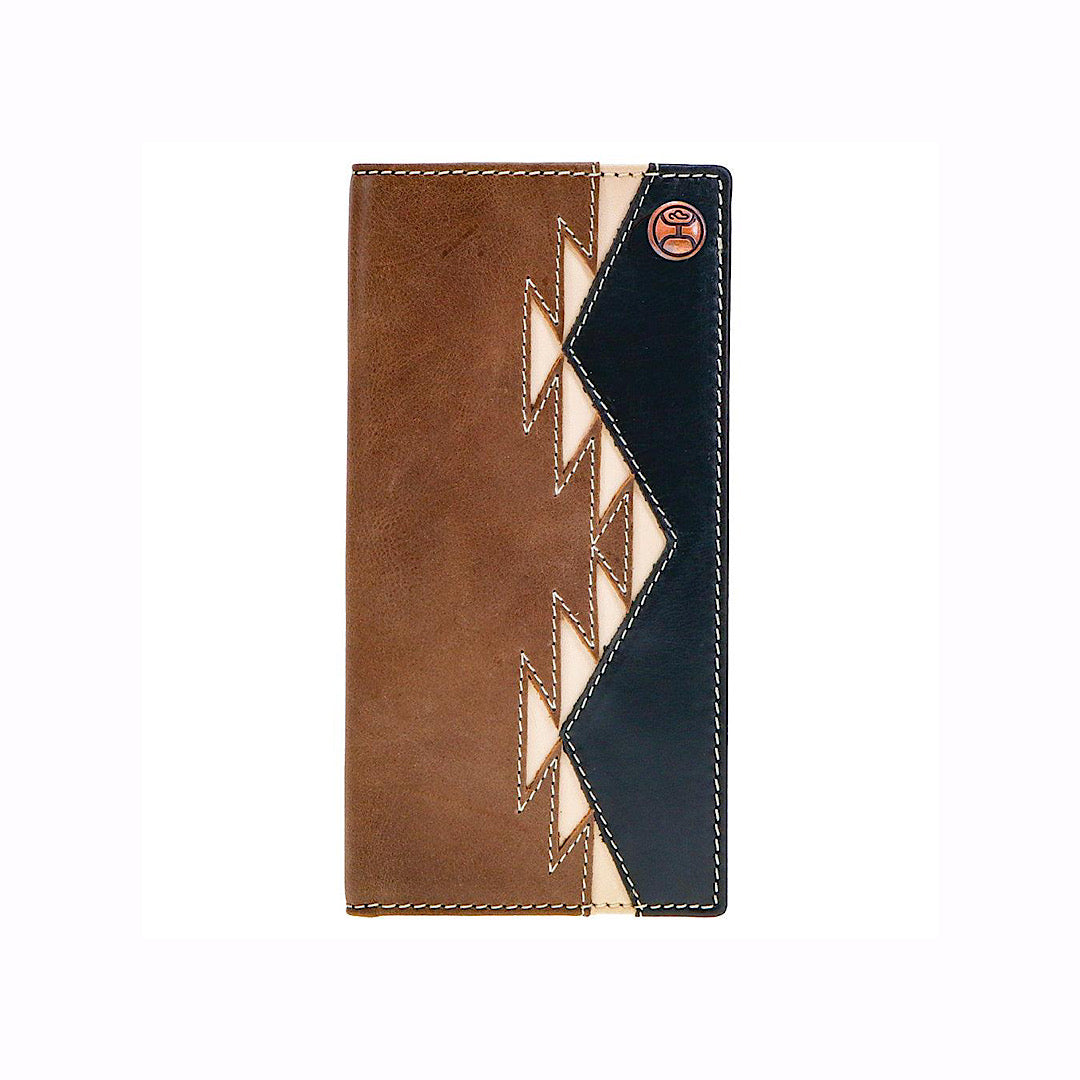 Hooey - Tonkawa Brown & Black Leather Aztec Men’s Checkbook Cover/Rodeo Wallet HW006-BRBK