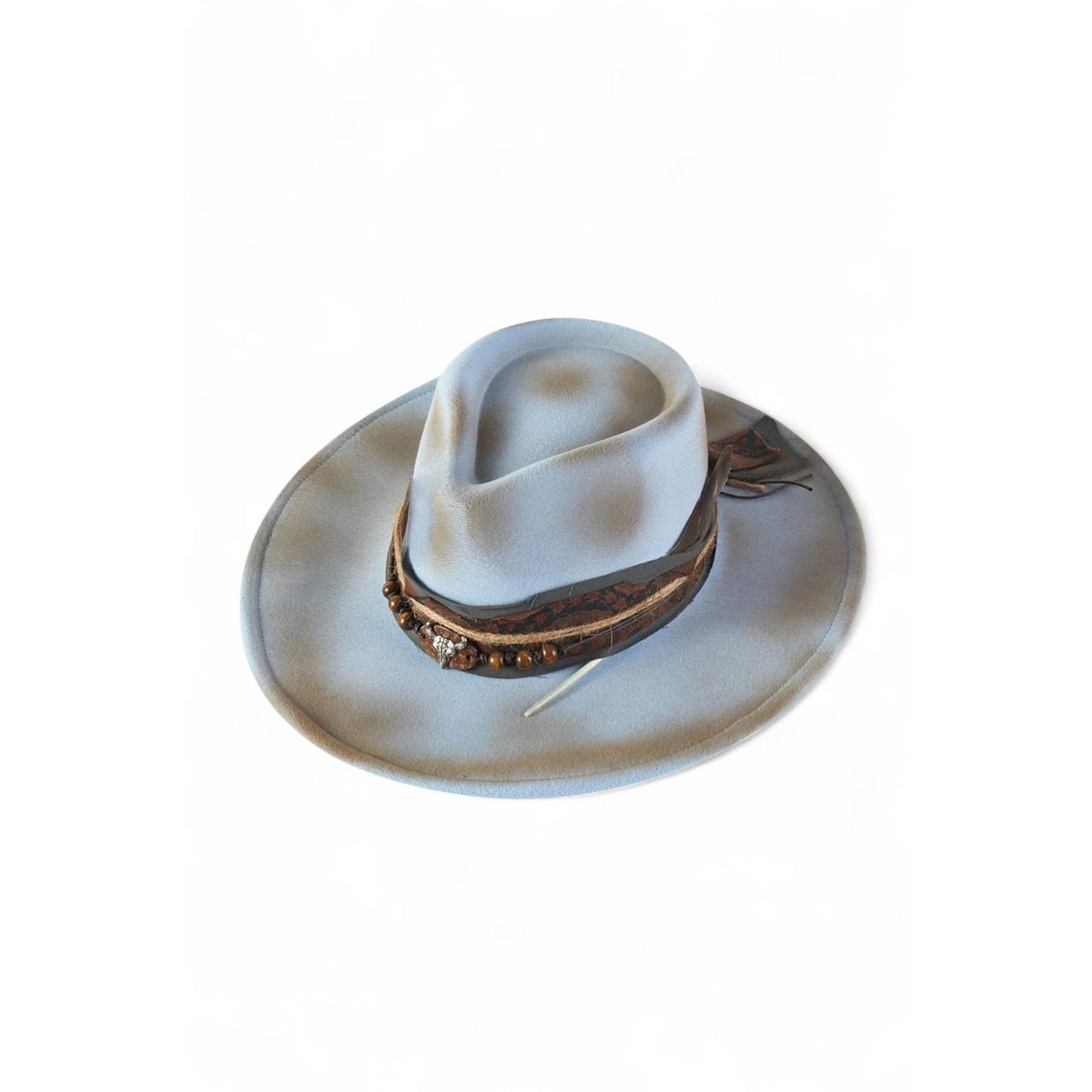 Distress Powder Blue Vintage Shapable Fedora Cowboy Hat MH0269