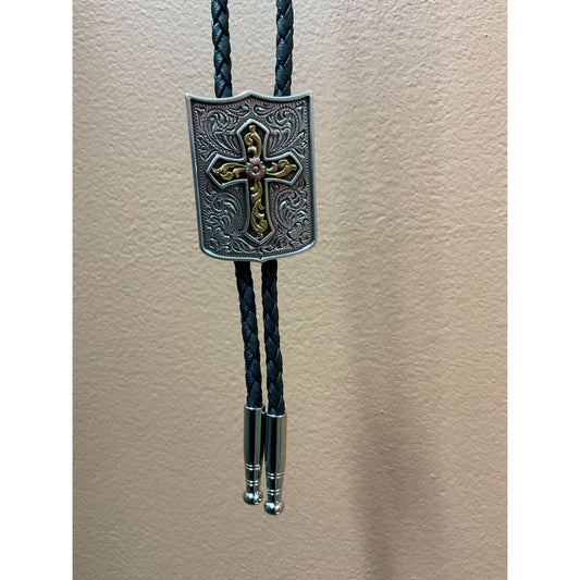 Double S Bolo Tie - Cross Shield 22408
