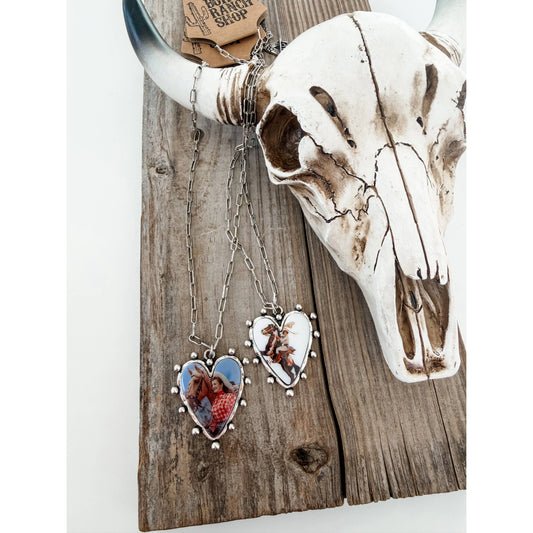 Western Cowgirl Photo Pendant Keepsake Heart Necklace