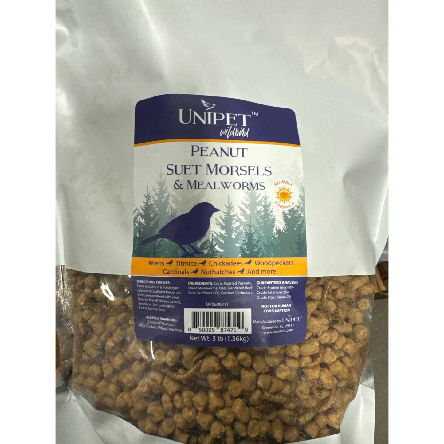 Unipet Wildbird Peanut Suet Morsels & Mealworms 3LB