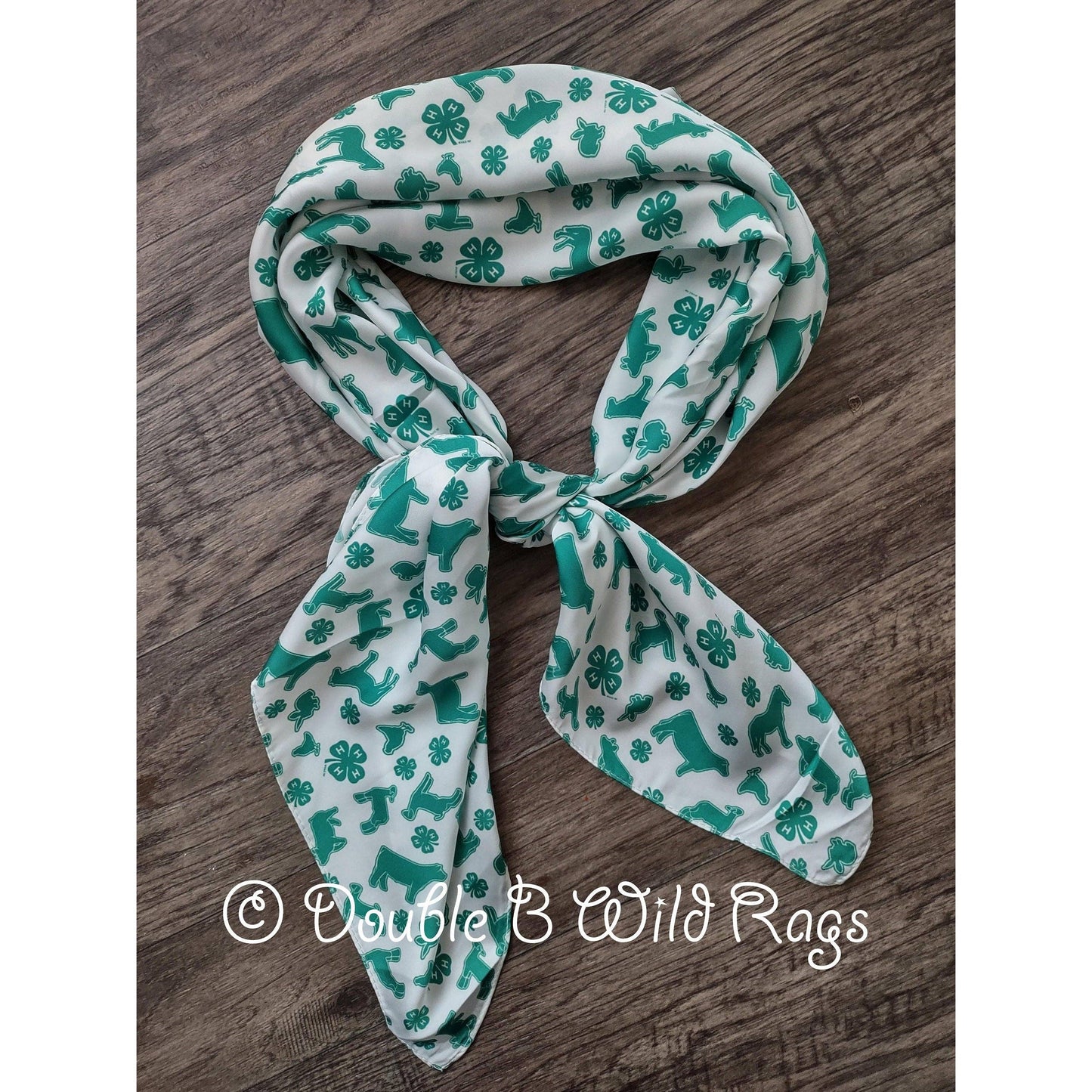 WILD RAG  4-H White with Green show animals and clover emblem Cowboy Western Neck Scarf Bandanna by Double B Wild Rags 4H