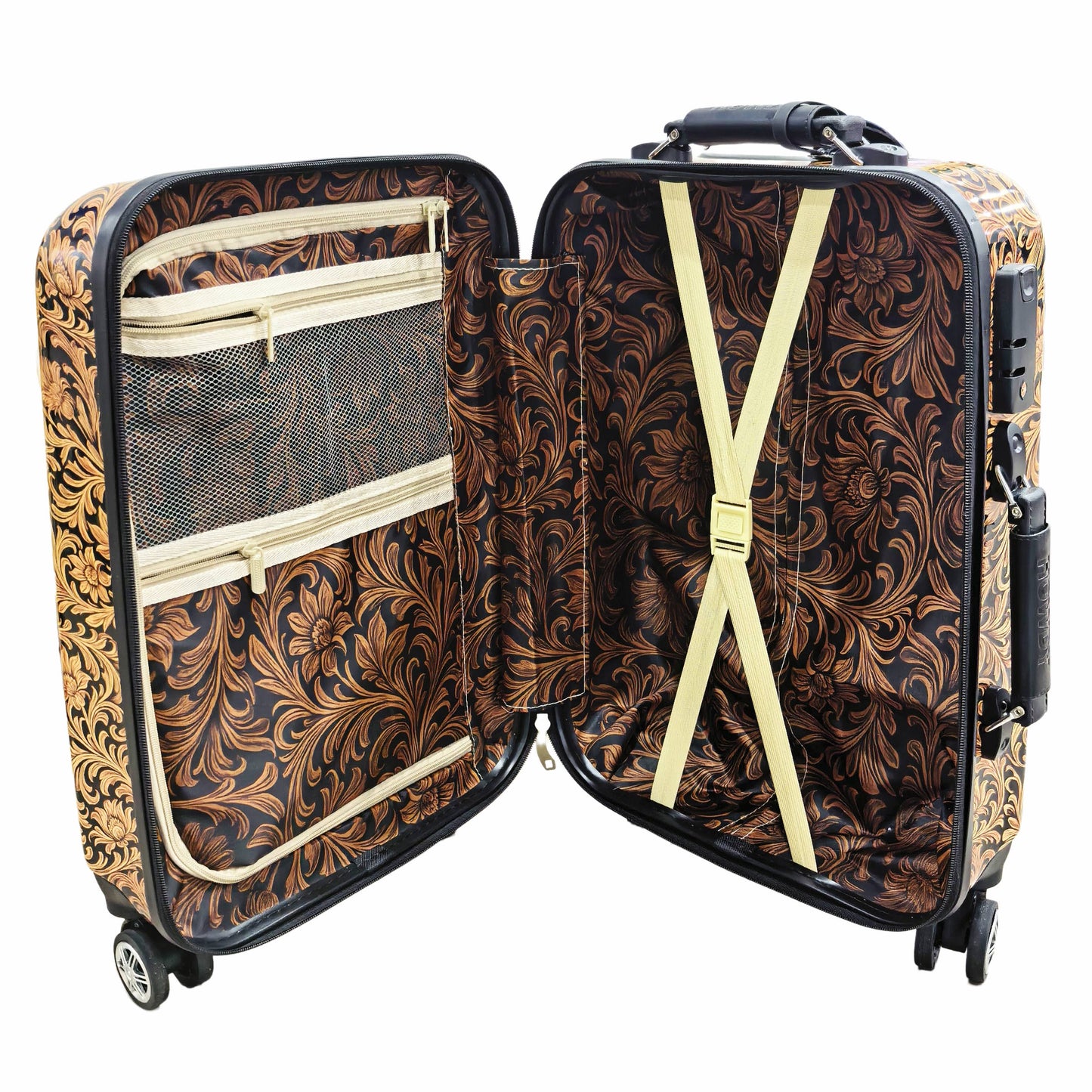 Floral tooling print luggage rolling suitcase 