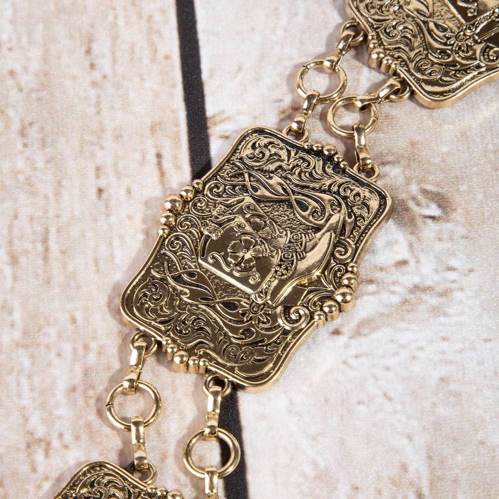 Western Engraved Boots Concho Chain Belt