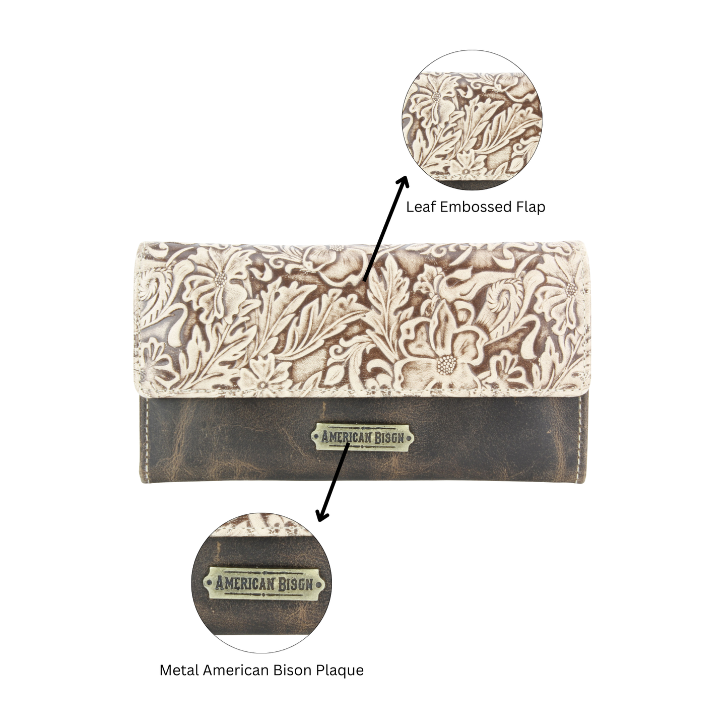 Women’s Brown Leather Leaf Clutch Wallet ABLW 18-2515