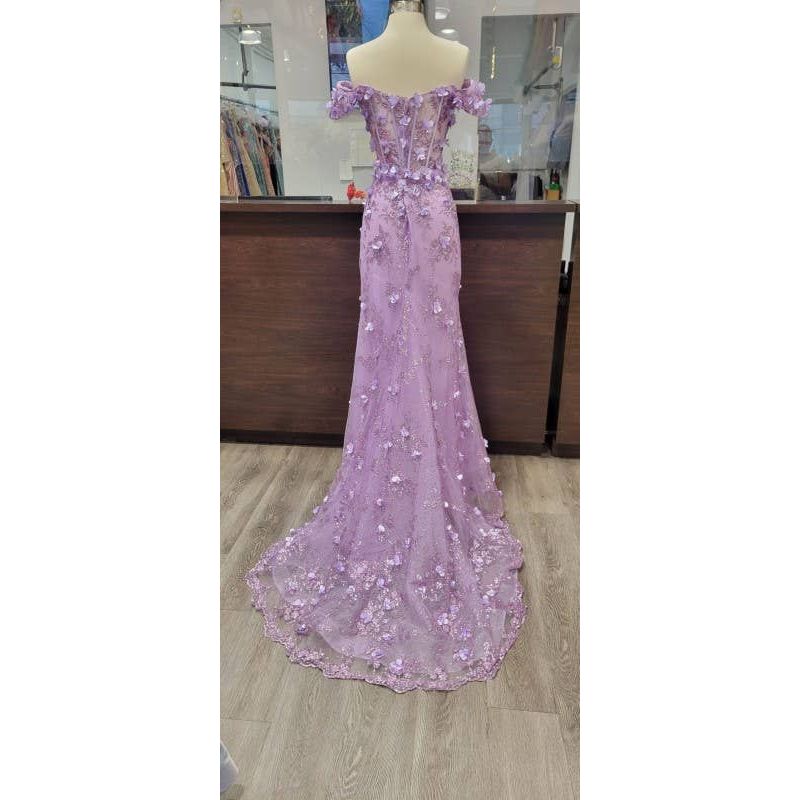 Ruffled Trim and Front Slit Prom Dress