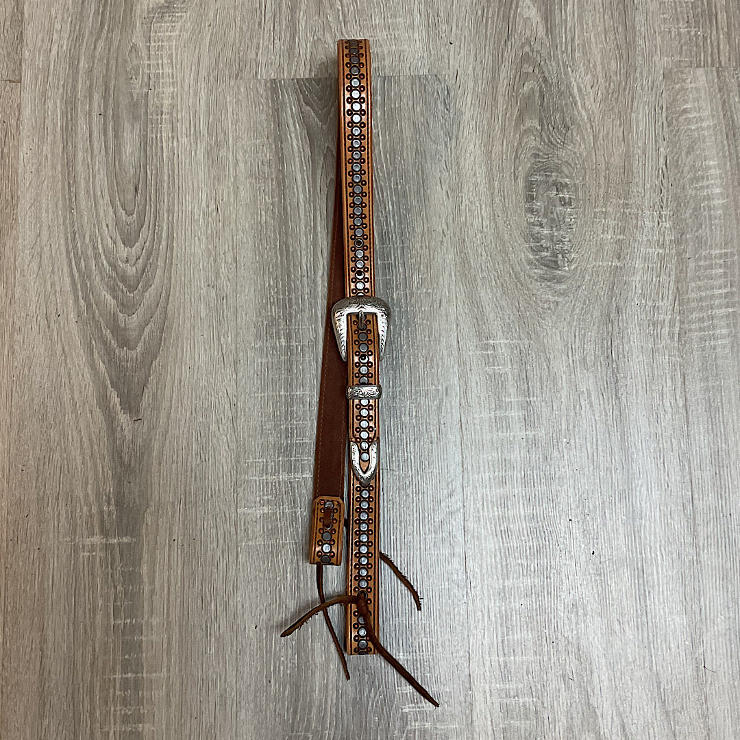 Twisted Pistol Design - Tan Leather With Burnished Silver & Copper Dots Belt Style Headstall