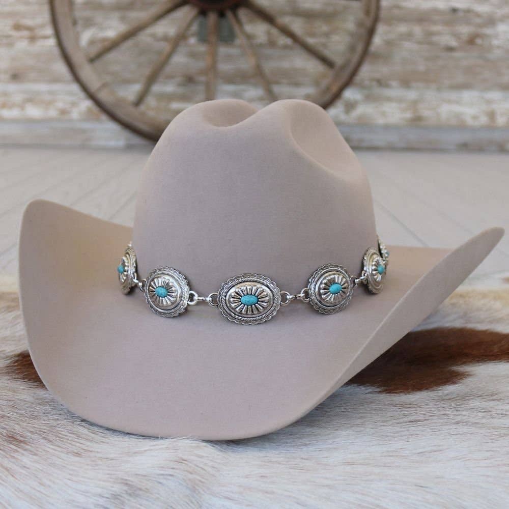 Silver Concho Hat Band Turquoise Stone - Strider – Ranchmans Farm ...