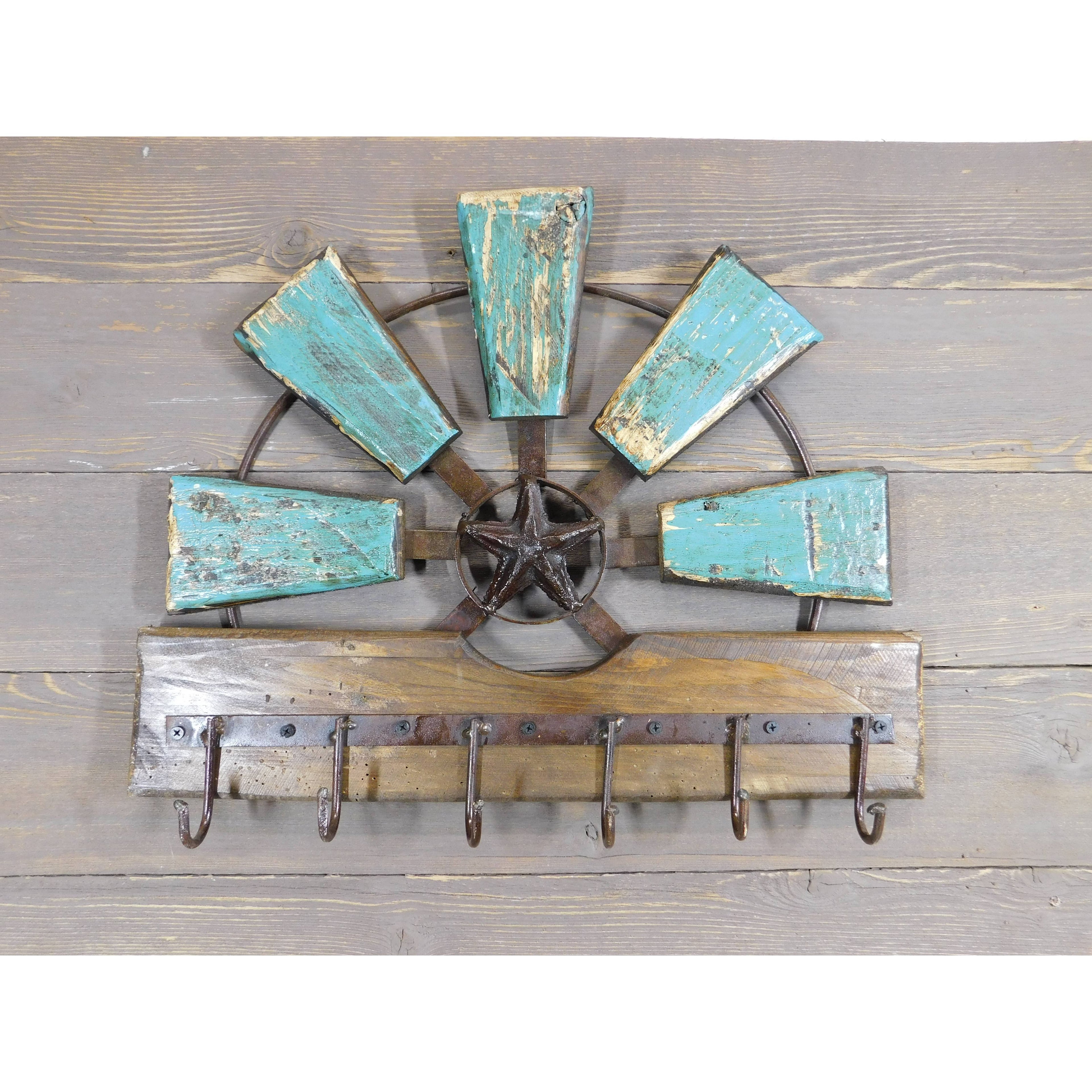 Star Windmill With Key Hooks Wall Decor 20x16 inch