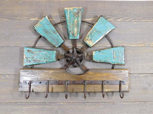 Star Windmill With Key Hooks Wall Decor 20x16 inch