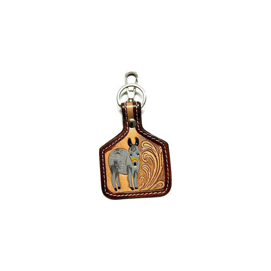 Snowing West - WESTERN DONKEY PRINT GENUINE LEATHER CATTLE TAG KEY CHAIN