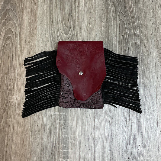 Mouse N' Ruby Original - Burgundy & Black With Fringe Saddle Pouch