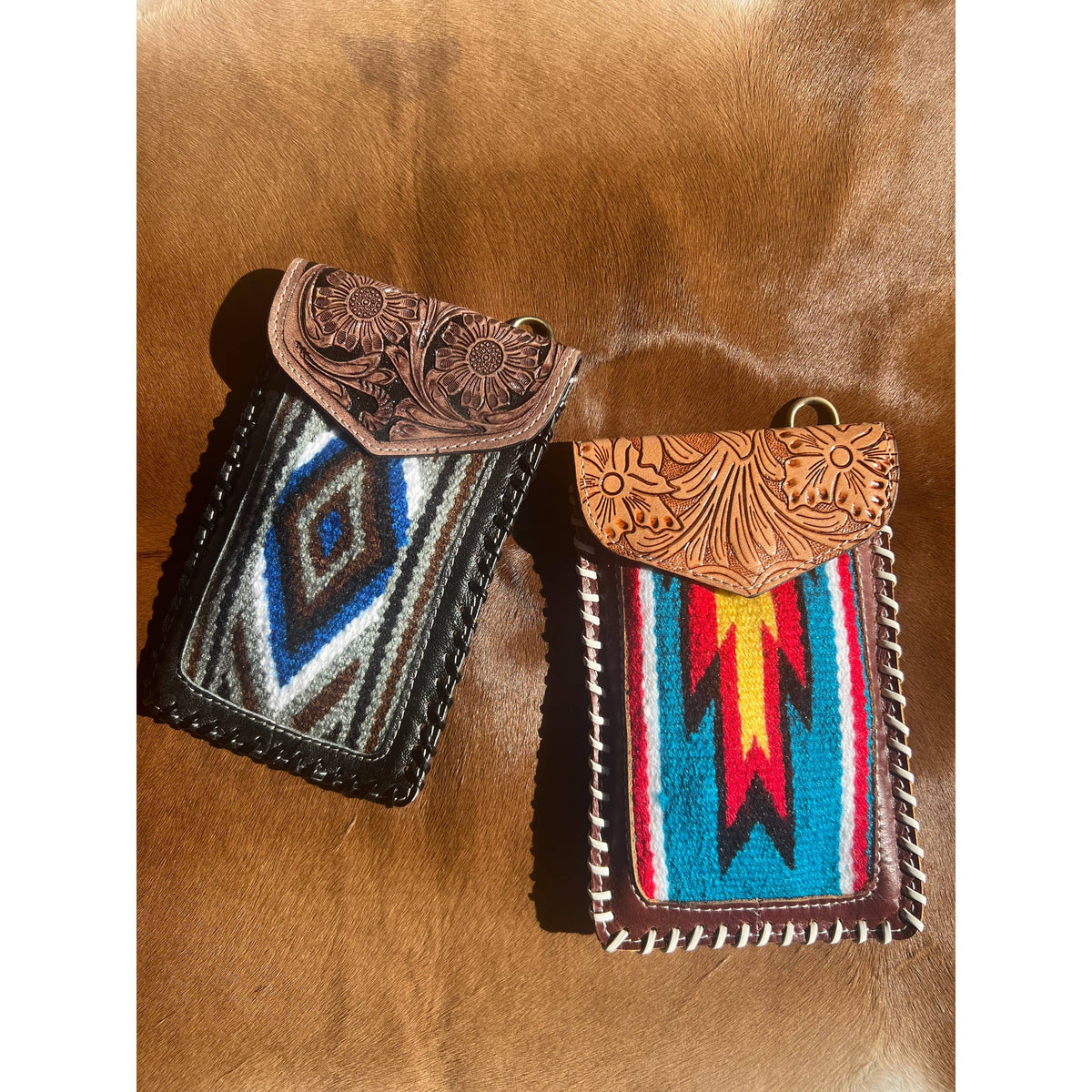 Western Tooled Leather Saddle Blanket Cell Phone Purse