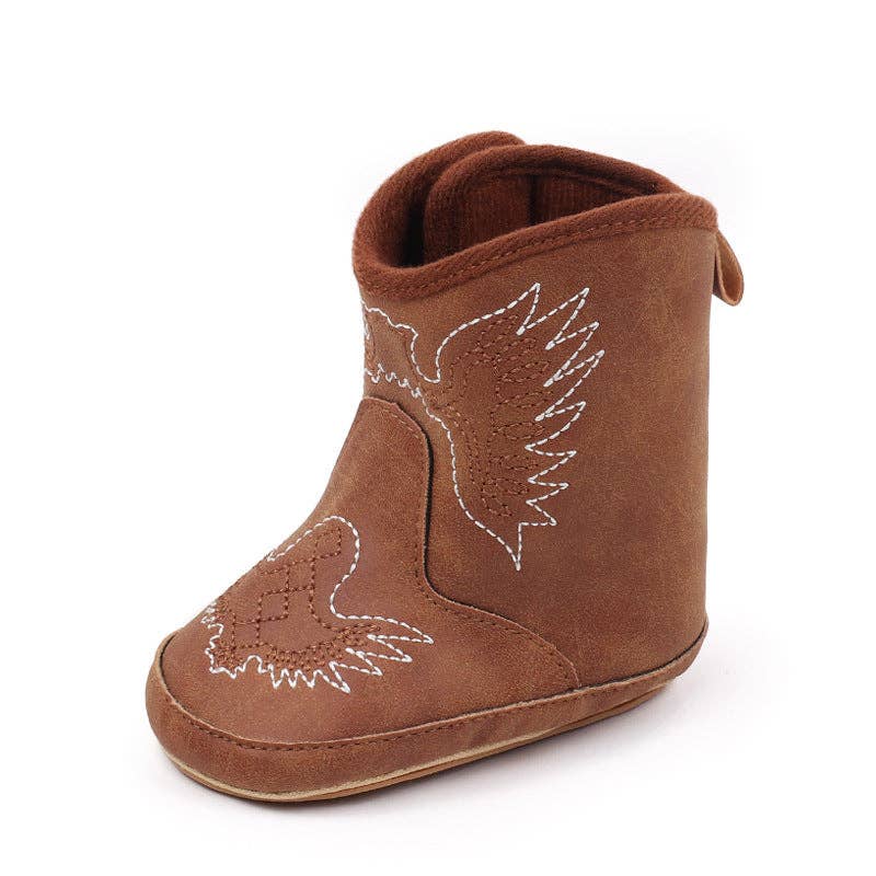 Brown pleather baby  boots with velcro