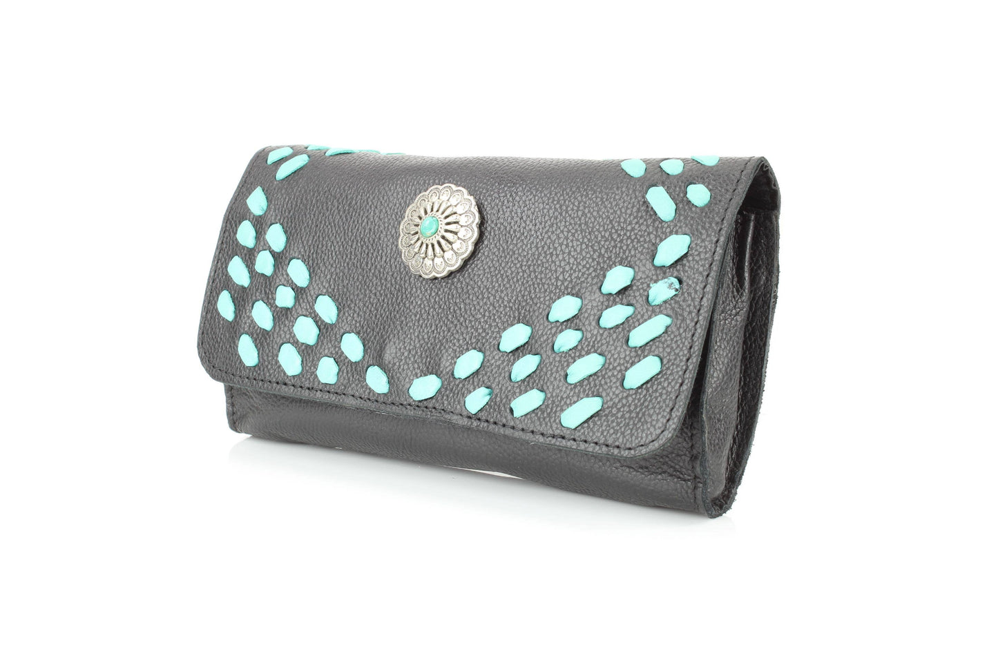 Womens Concho Flap Over ClutcH w/ Turquoise Accent ABLW-1005