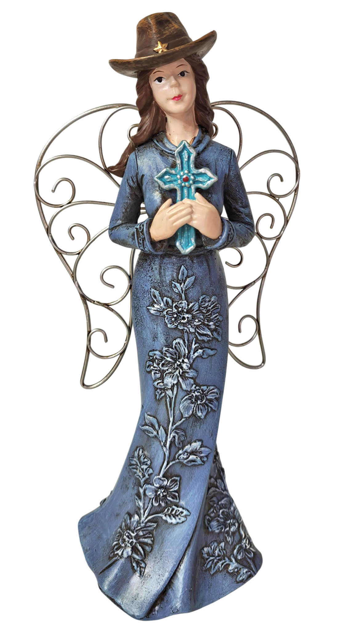 Western Cowgirl Angel Figurine with Turquoise Cross