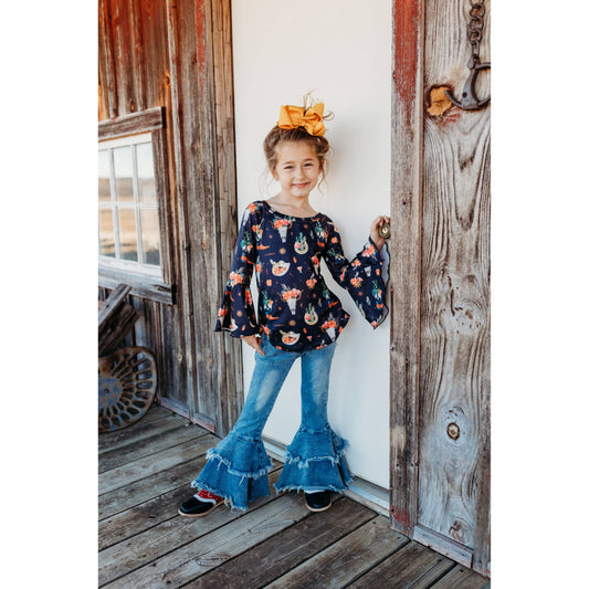 Shea Baby - Black Floral Skull Bell LS Shirt