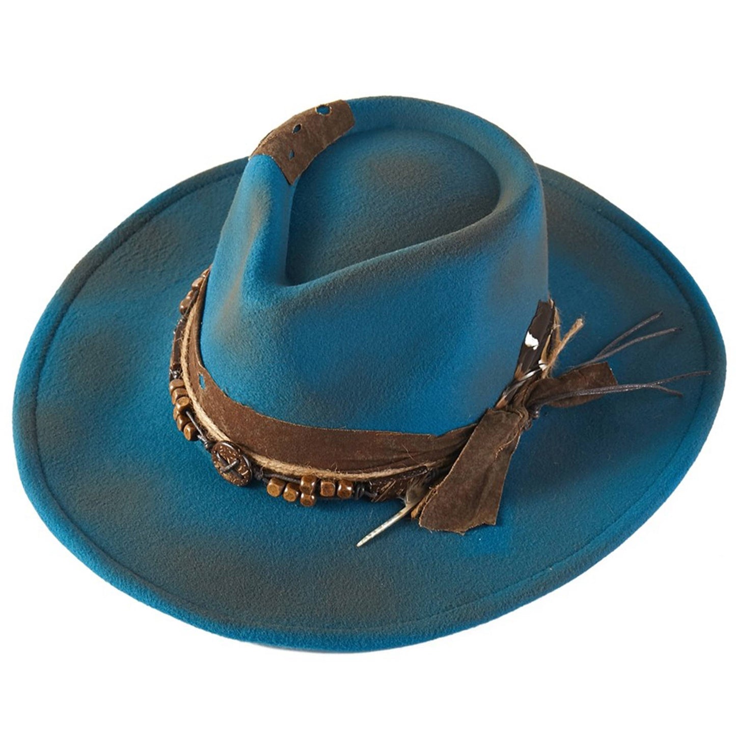 Distressed Fabric Band Rustic Cowgirl Fedora Hat