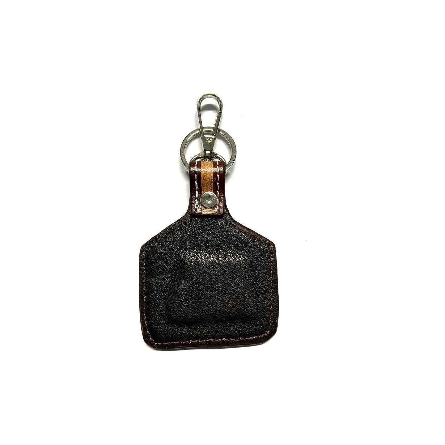 Snowing West - WESTERN COW PRINT GENUINE LEATHER CATTLE TAG KEY CHAIN