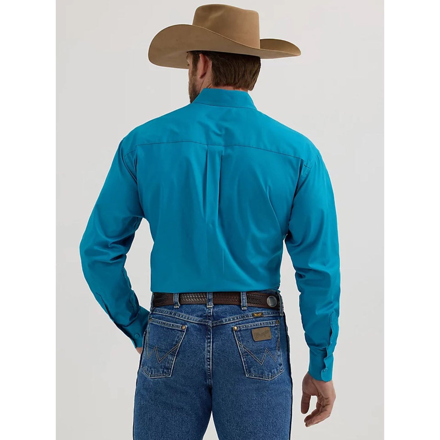 WRANGLER® GEORGE STRAIT™ LONG SLEEVE BUTTON DOWN TWO POCKET SHIRT IN SOLID TEAL