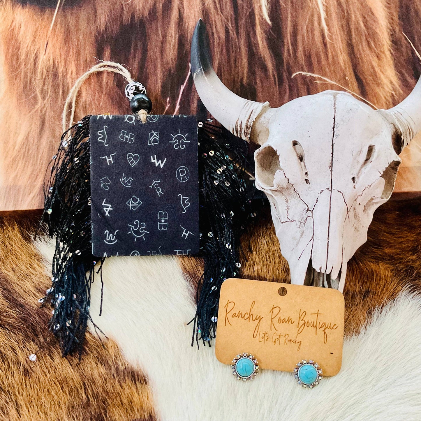 Western Cattle Brand Fringe Freshie | Black & White Air Freshener