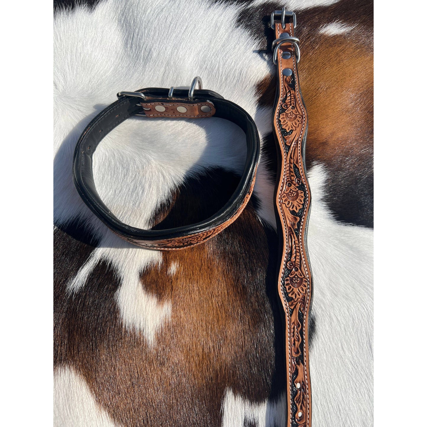 Tooled Leather Western Scalloped Floral Dog Collar