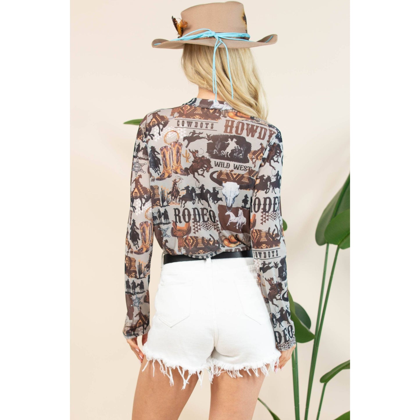 AV1230-AUBREY-6169 WESTERN RODEO SEMI SHEER MESH TOP