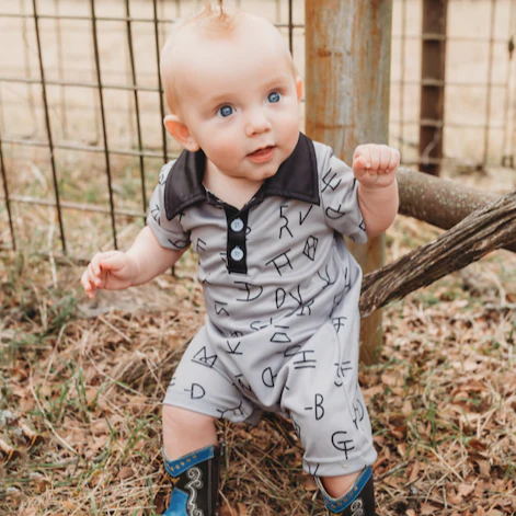 Grey Brand Print Romper