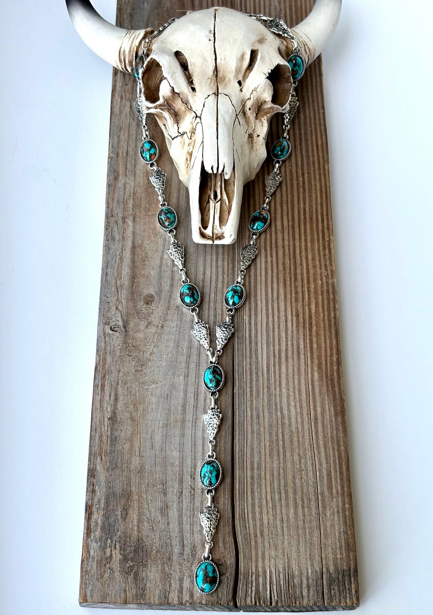 Western Style Arrowhead & Stone Concho Y Drop Necklace