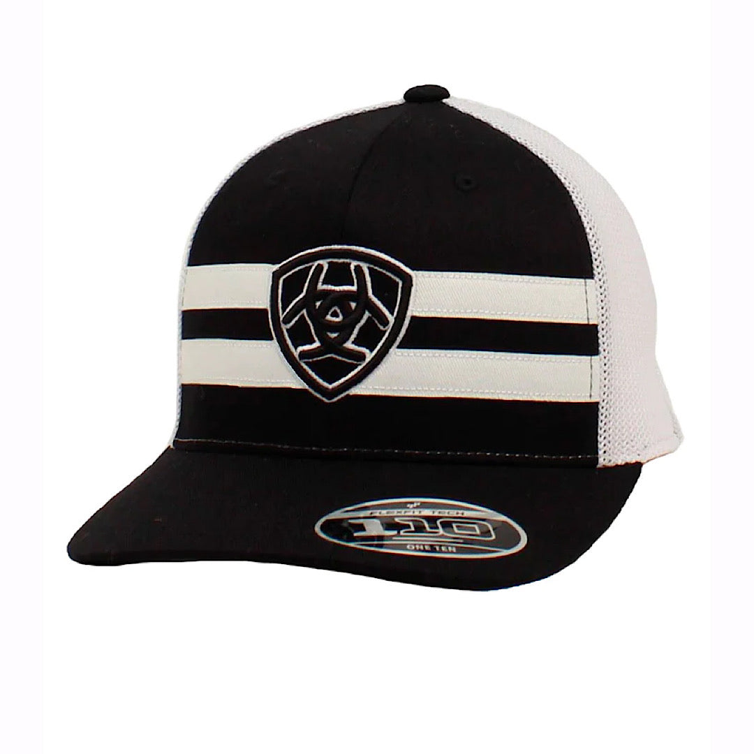 Ariat - Black & White With White Stripes With Ariat Embroidered Shield Logo Shield Snap Back Men’s Ball Cap A300014501