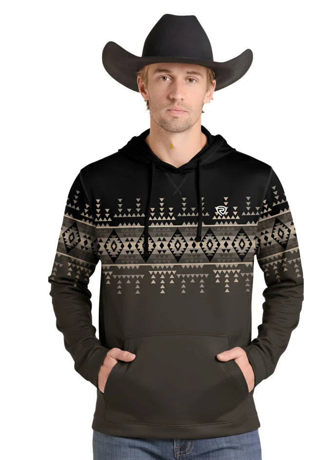 ROCK & ROLL DENIM BLACK BORDER PRINT PERFORMANCE HOODIE BM94T09618