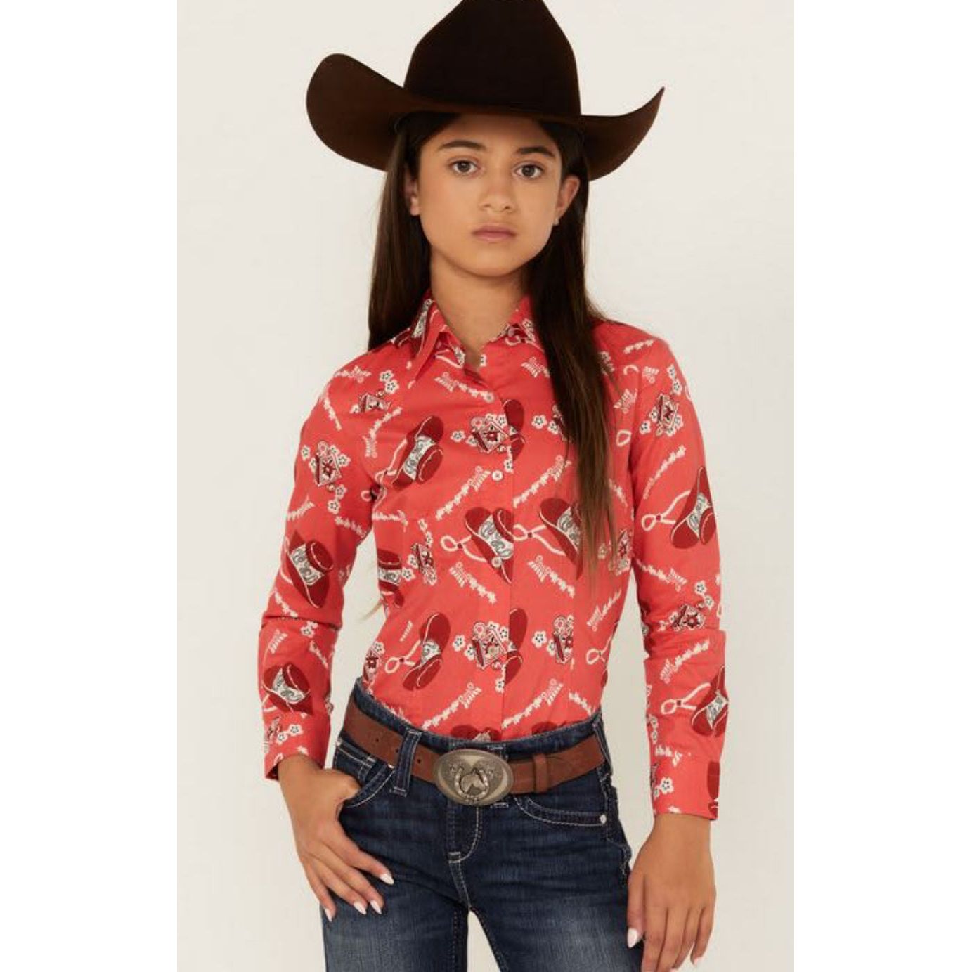 CRUEL® GIRLS CONVERSATION PRINT LONG SLEEVE WESTERN SHIRT