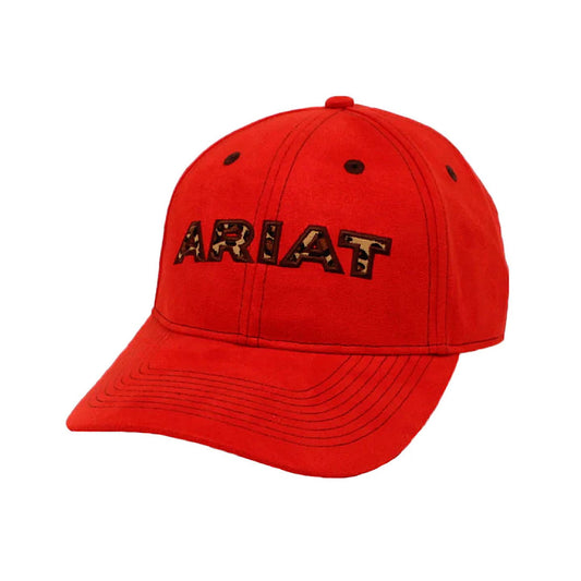 Ariat - Red Suede With Ariat Leopard Print Block Letters Velcro Back Ladies Ball Cap A300028004