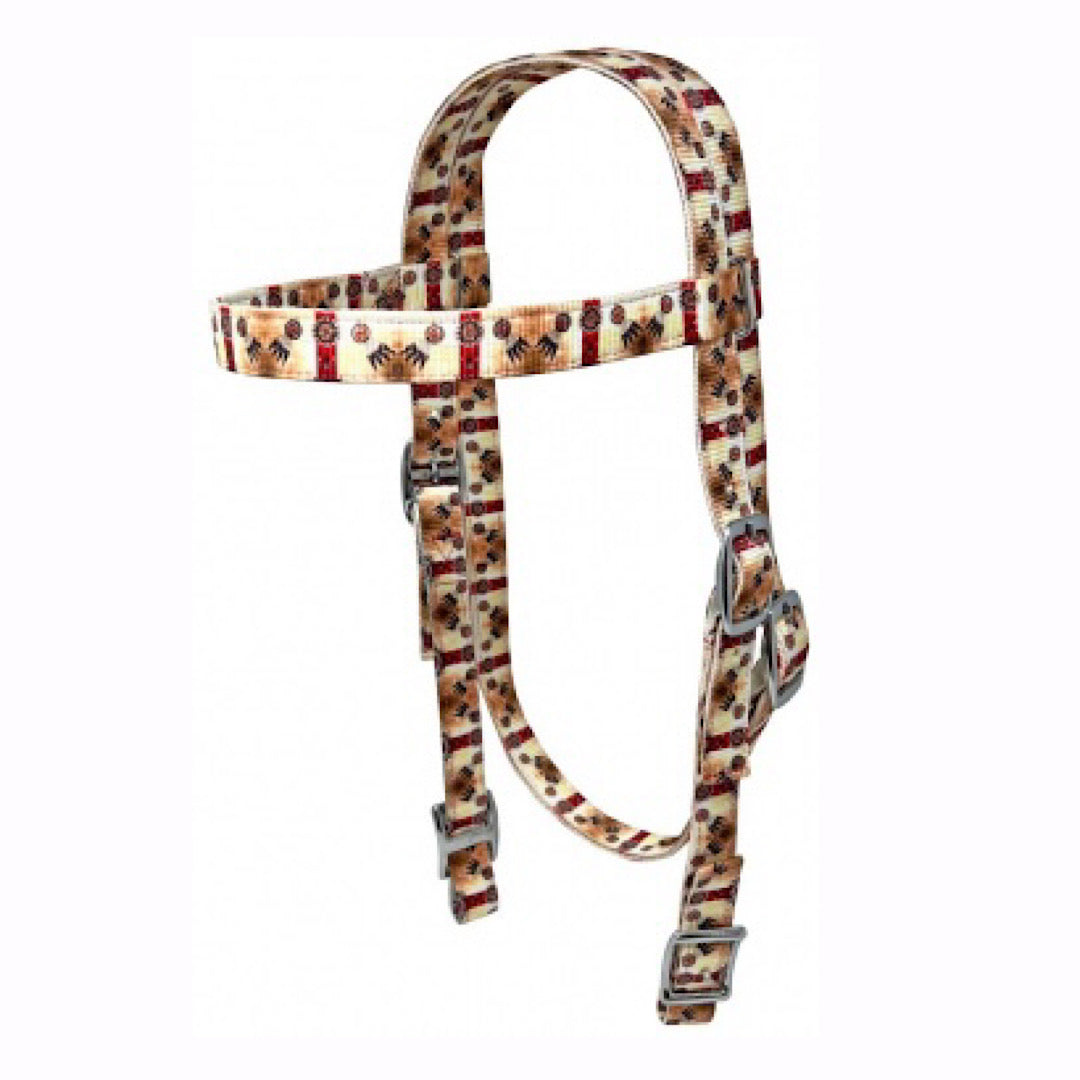 Rugged Ride - Tan Native Symbols Print Nylon Browband Headstall BH3043