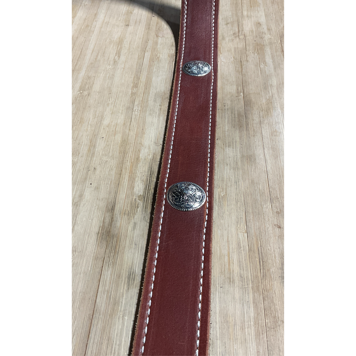 Men’s Belt, Mahogany Brown Leather w/ Etched Concho