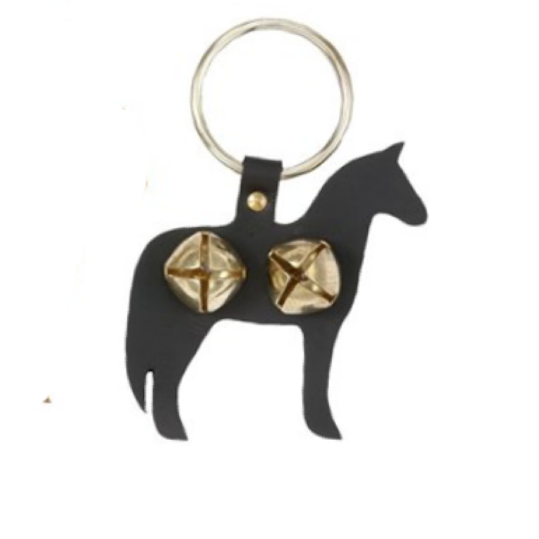 Tough 1 - Black Leather With Brass Sleigh Bells Horse Shaped 8 1/2” x 5 1/2” Door Knocker/Harness Embellishment 27-8104