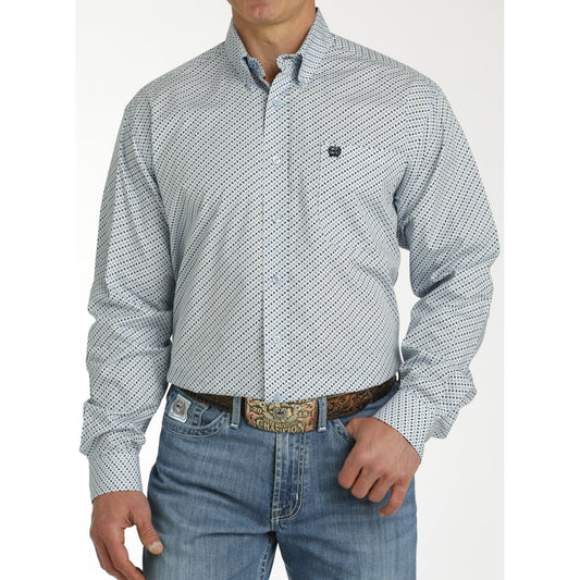 MEN'S DIAMOND PRINT BUTTON-DOWN WESTERN SHIRT - LIGHT BLUE